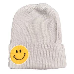 HAPPY FACE GRAY KNIT ADULT BEANIE CAP NWT